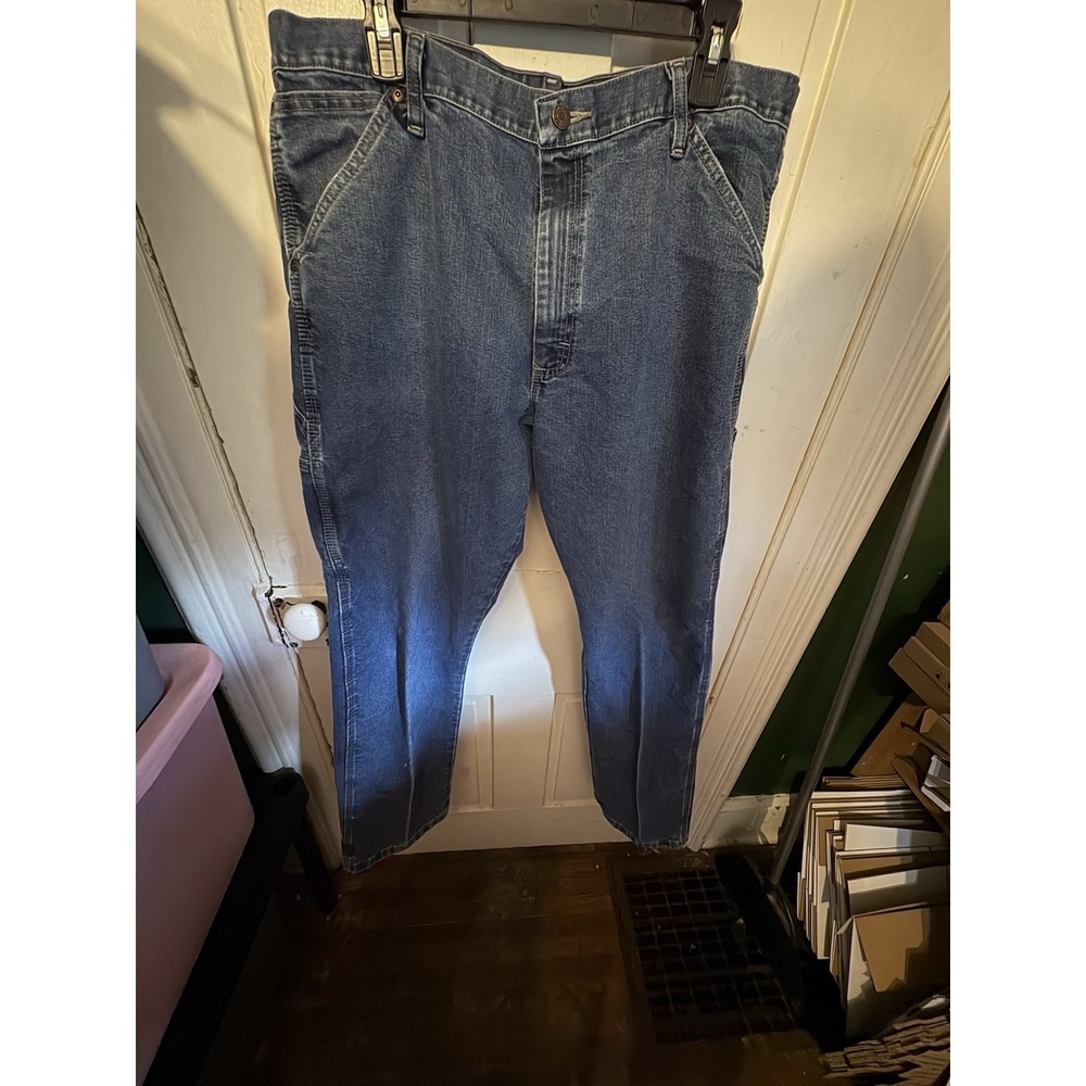 Wrangler Carpenter Jeans Men's 36x34 Blue Denim‎ Hammer Loop Workwear Pants